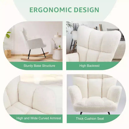MAYEERTY Fauteuil à bascule moderne rembourré en teddy avec dossier haut pour chambre d'enfant, chambre à coucher, salon