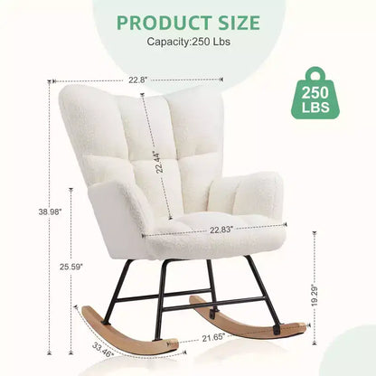 MAYEERTY Fauteuil à bascule moderne rembourré en teddy avec dossier haut pour chambre d'enfant, chambre à coucher, salon