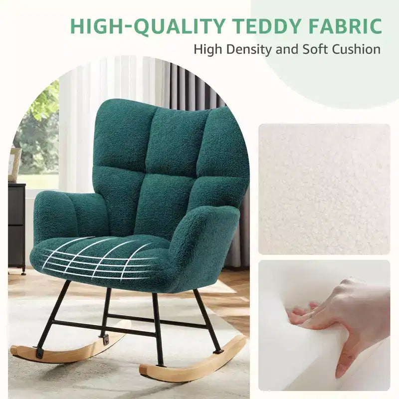 MAYEERTY Fauteuil à bascule moderne rembourré en teddy avec dossier haut pour chambre d'enfant, chambre à coucher, salon