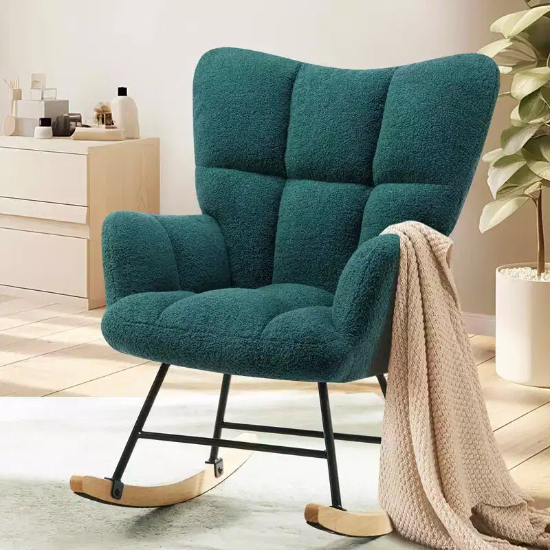 MAYEERTY Fauteuil à bascule moderne rembourré en teddy avec dossier haut pour chambre d'enfant, chambre à coucher, salon
