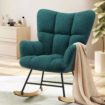 MAYEERTY Fauteuil à bascule moderne rembourré en teddy avec dossier haut pour chambre d'enfant, chambre à coucher, salon