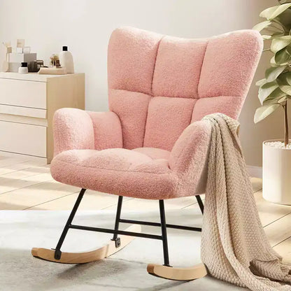 MAYEERTY Fauteuil à bascule moderne rembourré en teddy avec dossier haut pour chambre d'enfant, chambre à coucher, salon