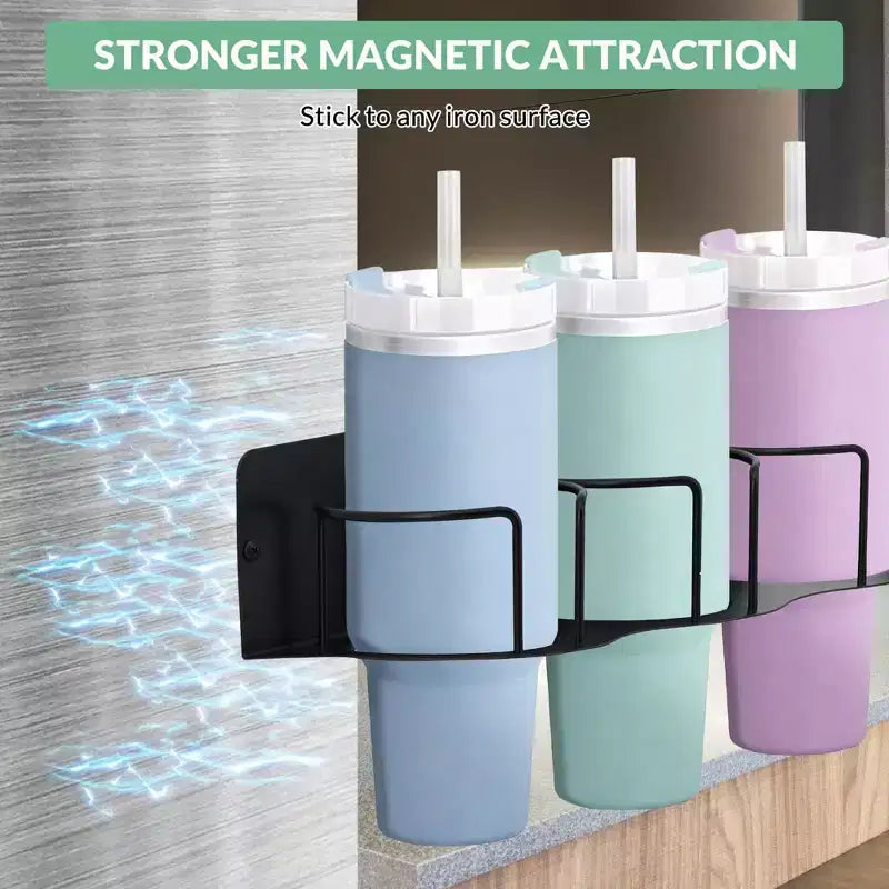 Lot de 4 petits porte-bouteilles d'eau magnétiques pour réfrigérateur, organisateur de tasses de 30 et 40 oz avec rangement pour couvercle/paille (utilisation cuisine/bureau)