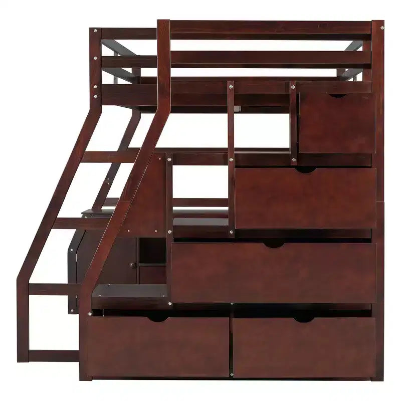 Lit mezzanine pleine taille Whisen avec 7 tiroirs, 2 étagères et bureau, construction solide