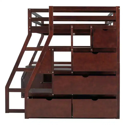 Lit mezzanine pleine taille Whisen avec 7 tiroirs, 2 étagères et bureau, construction solide