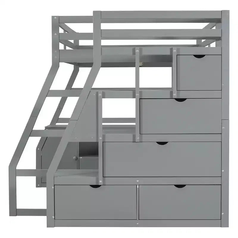 Lit mezzanine pleine taille Whisen avec 7 tiroirs, 2 étagères et bureau, construction solide