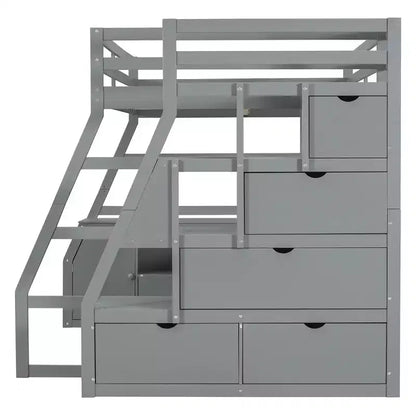 Lit mezzanine pleine taille Whisen avec 7 tiroirs, 2 étagères et bureau, construction solide