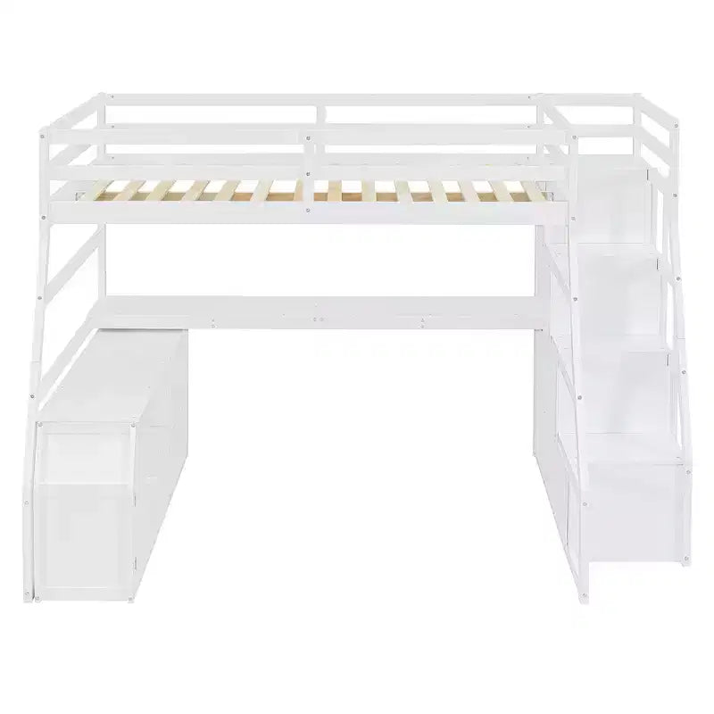 Lit mezzanine pleine taille Whisen avec 7 tiroirs, 2 étagères et bureau, construction solide