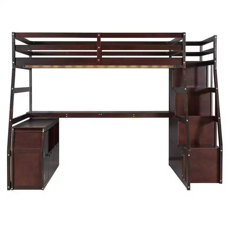 Lit mezzanine pleine taille Whisen avec 7 tiroirs, 2 étagères et bureau, construction solide