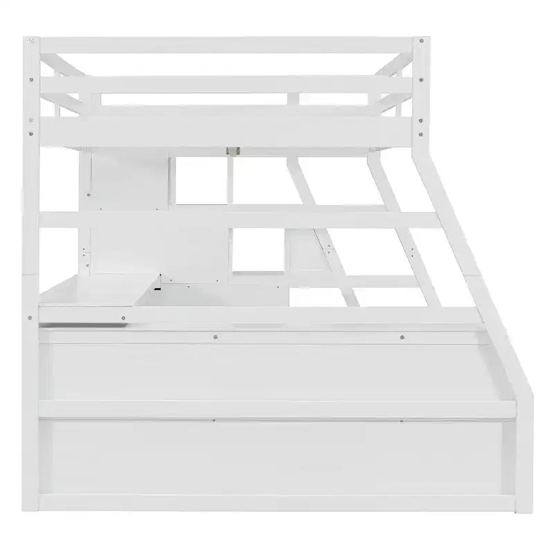 Lit mezzanine pleine taille Whisen avec 7 tiroirs, 2 étagères et bureau, construction solide