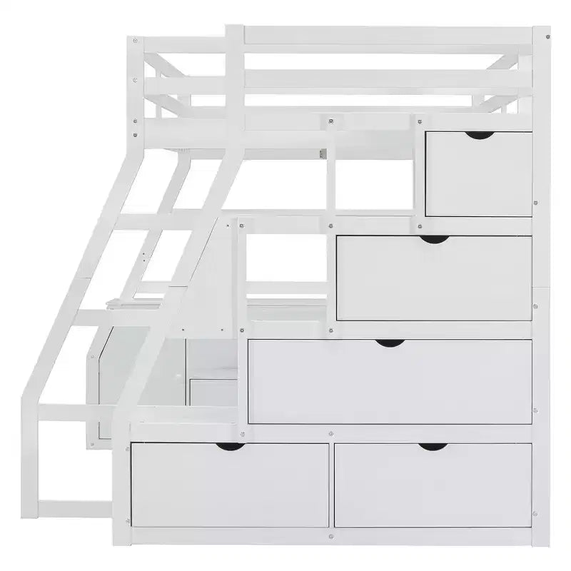 Lit mezzanine pleine taille Whisen avec 7 tiroirs, 2 étagères et bureau, construction solide