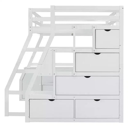 Lit mezzanine pleine taille Whisen avec 7 tiroirs, 2 étagères et bureau, construction solide