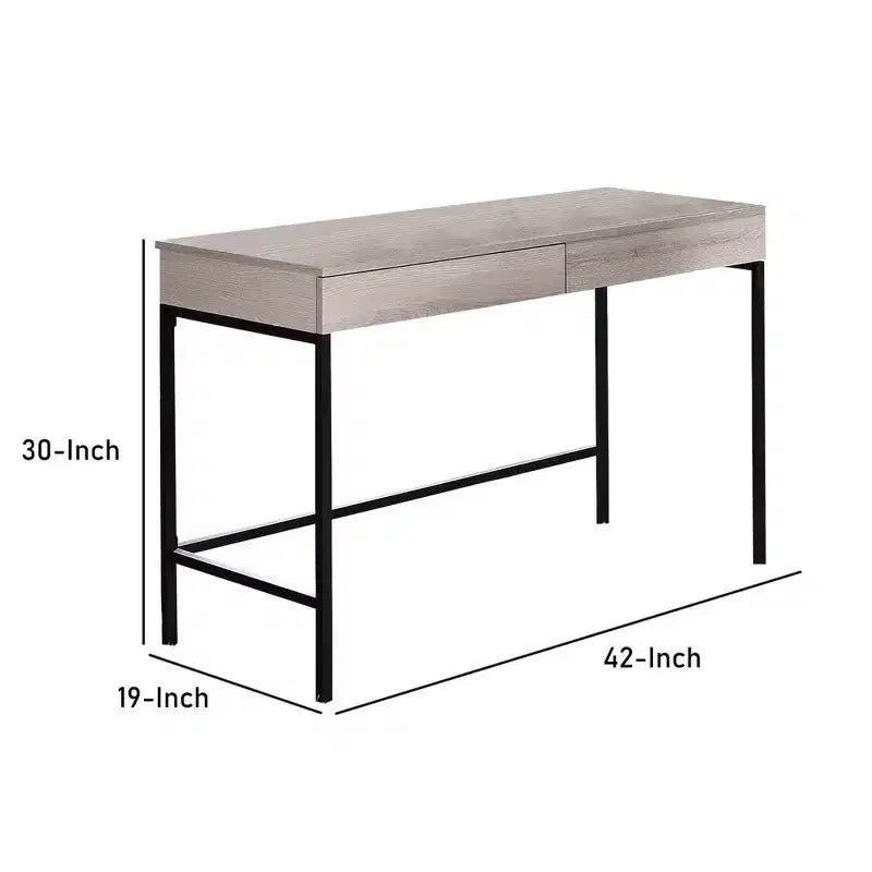 Bureau en bois Royal Hampton avec 2 tiroirs et cadre en métal, blanc délavé et noir