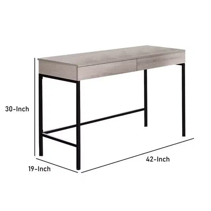 Bureau en bois Royal Hampton avec 2 tiroirs et cadre en métal, blanc délavé et noir