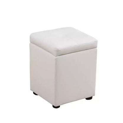 Hyleory Square White Storage Ottoman with Faux Leather Upholstery
