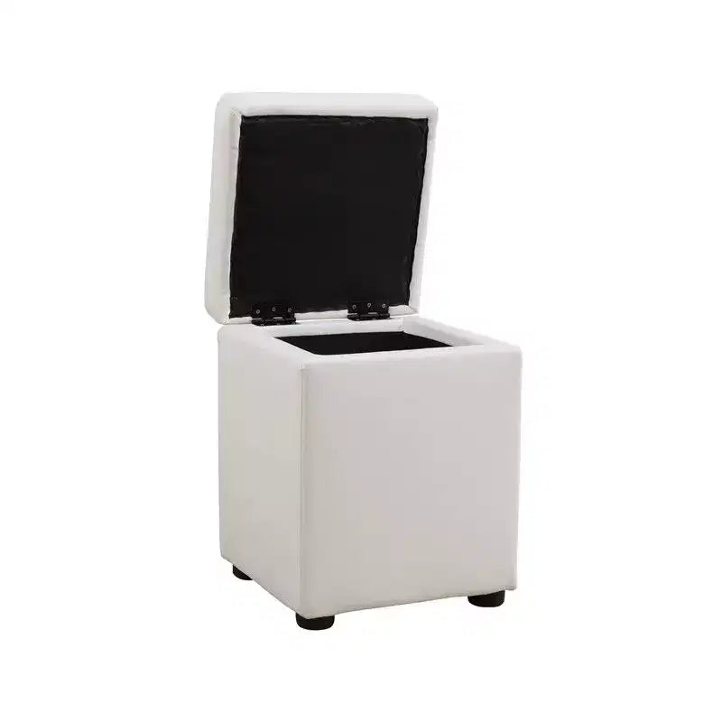 Pouffe de rangement carré blanc Hyleory avec revêtement en similicuir