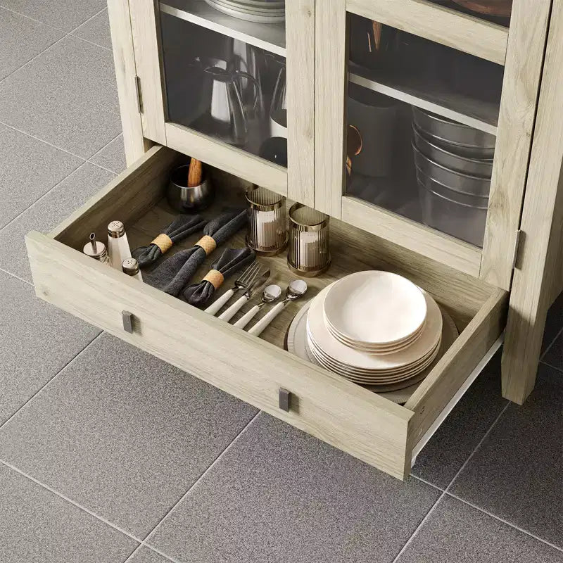 Meuble de garde-manger haut de cuisine de 71", armoire de rangement en bois avec lumières et portes en verre, vitrine polyvalente pour salon et cuisine
