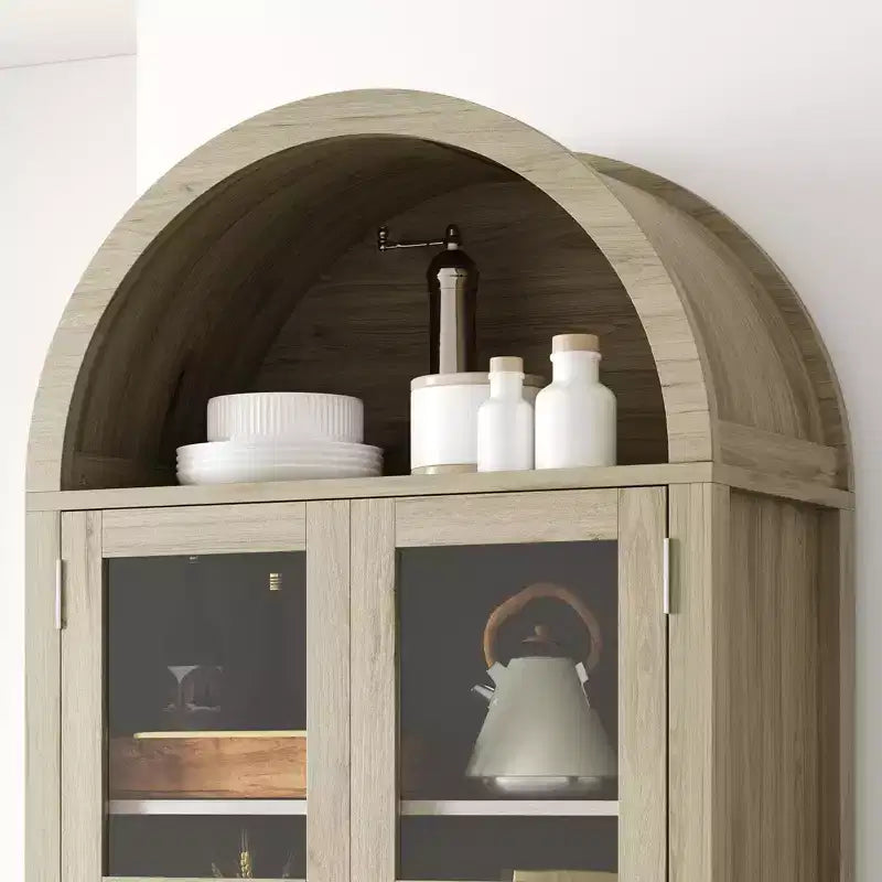 Meuble de garde-manger haut de cuisine de 71", armoire de rangement en bois avec lumières et portes en verre, vitrine polyvalente pour salon et cuisine