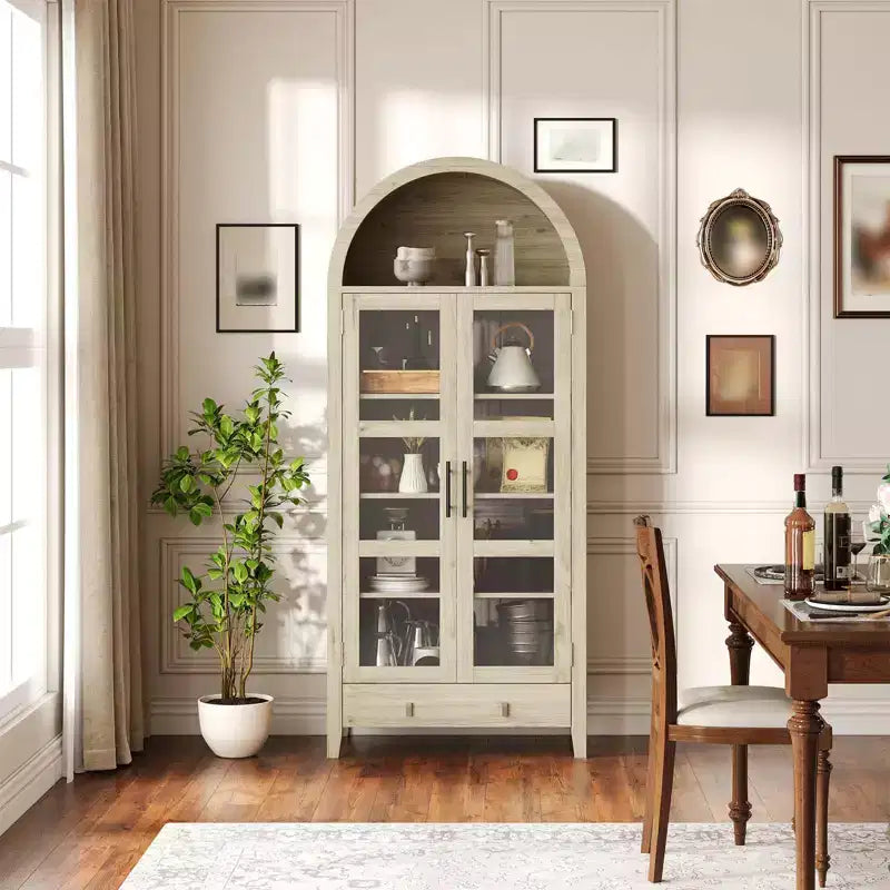 Meuble de garde-manger haut de cuisine de 71", armoire de rangement en bois avec lumières et portes en verre, vitrine polyvalente pour salon et cuisine