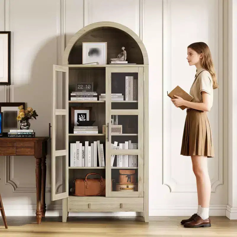 Meuble de garde-manger haut de cuisine de 71", armoire de rangement en bois avec lumières et portes en verre, vitrine polyvalente pour salon et cuisine