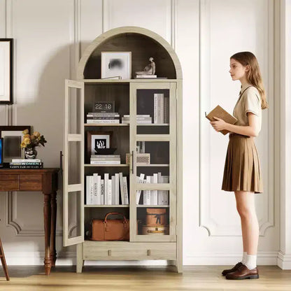 Meuble de garde-manger haut de cuisine de 71", armoire de rangement en bois avec lumières et portes en verre, vitrine polyvalente pour salon et cuisine