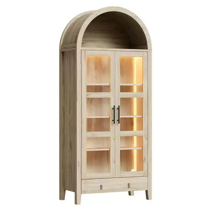 Meuble de garde-manger haut de cuisine de 71", armoire de rangement en bois avec lumières et portes en verre, vitrine polyvalente pour salon et cuisine