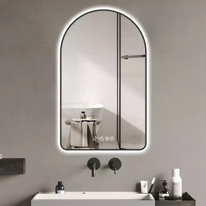 32 x 60 inch Multifunctional Arched LED Bathroom Vanity Mirrors with Three Color Temperatures for over Sink Black Frame