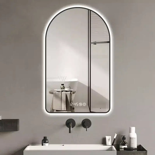 32 x 60 inch Multifunctional Arched LED Bathroom Vanity Mirrors with Three Color Temperatures for over Sink Black Frame