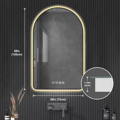 Miroirs de salle de bain LED multifonctionnels arqués 32 x 60 pouces avec trois températures de couleur pour lavabo, cadre noir