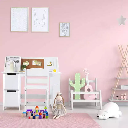 Ensemble bureau et chaise d'étude, bureau d'apprentissage pour enfants - Comprend une étagère, un tableau d'affichage, des armoires - Parfait pour les enfants de 3 à 8 ans