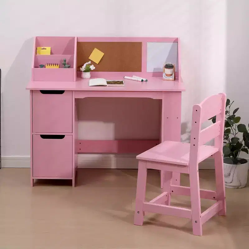 Ensemble bureau et chaise d'étude, bureau d'apprentissage pour enfants - Comprend une étagère, un tableau d'affichage, des armoires - Parfait pour les enfants de 3 à 8 ans