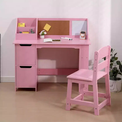 Ensemble bureau et chaise d'étude, bureau d'apprentissage pour enfants - Comprend une étagère, un tableau d'affichage, des armoires - Parfait pour les enfants de 3 à 8 ans