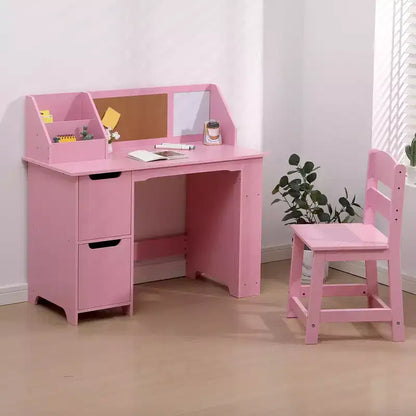 Ensemble bureau et chaise d'étude, bureau d'apprentissage pour enfants - Comprend une étagère, un tableau d'affichage, des armoires - Parfait pour les enfants de 3 à 8 ans