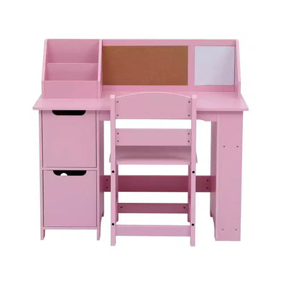 Ensemble bureau et chaise d'étude, bureau d'apprentissage pour enfants - Comprend une étagère, un tableau d'affichage, des armoires - Parfait pour les enfants de 3 à 8 ans
