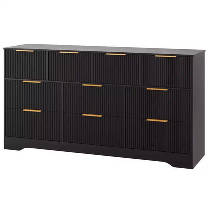 Commode cannelée pour chambre à coucher avec 10 tiroirs, commode moderne de 150 cm de large avec cadre en bois, meuble TV, organisateur de rangement de vêtements en bois
