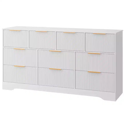 Commode cannelée pour chambre à coucher avec 10 tiroirs, commode moderne de 150 cm de large avec cadre en bois, meuble TV, organisateur de rangement de vêtements en bois
