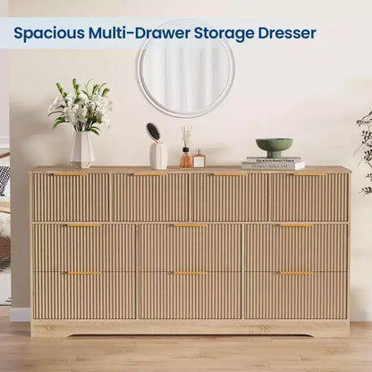 Commode cannelée pour chambre à coucher avec 10 tiroirs, commode moderne de 150 cm de large avec cadre en bois, meuble TV, organisateur de rangement de vêtements en bois