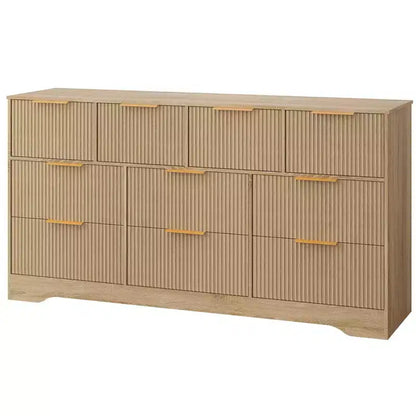 Commode cannelée pour chambre à coucher avec 10 tiroirs, commode moderne de 150 cm de large avec cadre en bois, meuble TV, organisateur de rangement de vêtements en bois