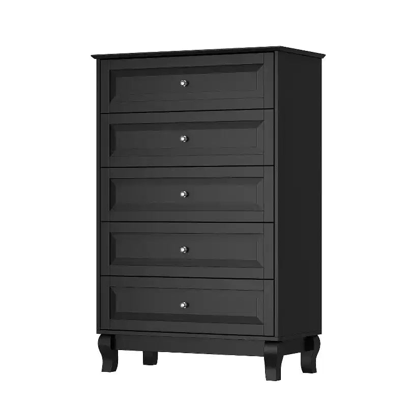 Famapy Commode verticale 5 tiroirs noire/blanche, commode avec finition brillante texturée, armoire de rangement haute, table d'appoint pour chambre/salon