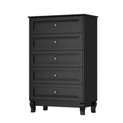 Famapy Commode verticale 5 tiroirs noire/blanche, commode avec finition brillante texturée, armoire de rangement haute, table d'appoint pour chambre/salon
