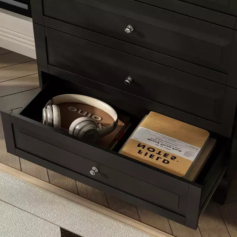 Famapy Commode verticale 5 tiroirs noire/blanche, commode avec finition brillante texturée, armoire de rangement haute, table d'appoint pour chambre/salon