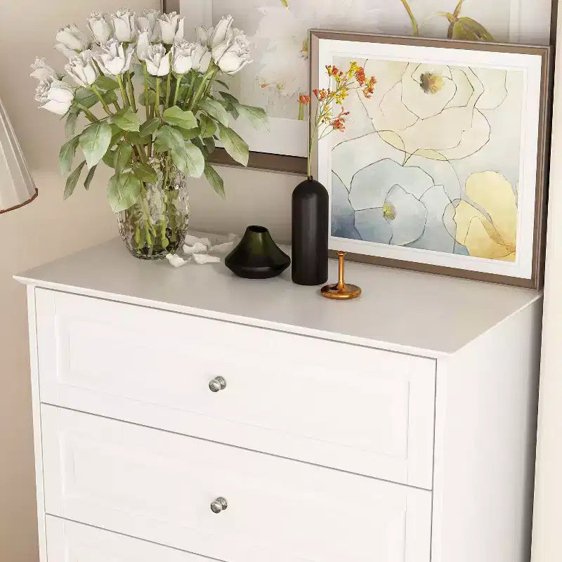 Famapy Commode verticale 5 tiroirs noire/blanche, commode avec finition brillante texturée, armoire de rangement haute, table d'appoint pour chambre/salon