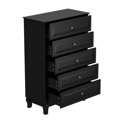 Famapy Commode verticale 5 tiroirs noire/blanche, commode avec finition brillante texturée, armoire de rangement haute, table d'appoint pour chambre/salon