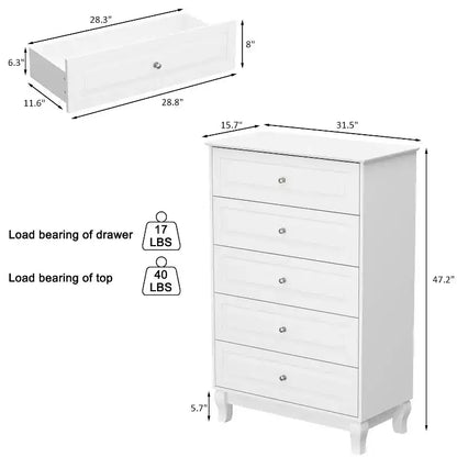 Famapy Commode verticale 5 tiroirs noire/blanche, commode avec finition brillante texturée, armoire de rangement haute, table d'appoint pour chambre/salon