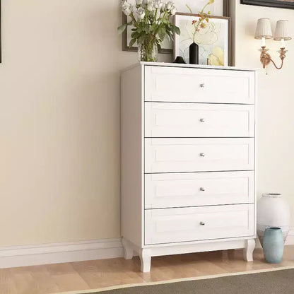 Famapy Commode verticale 5 tiroirs noire/blanche, commode avec finition brillante texturée, armoire de rangement haute, table d'appoint pour chambre/salon