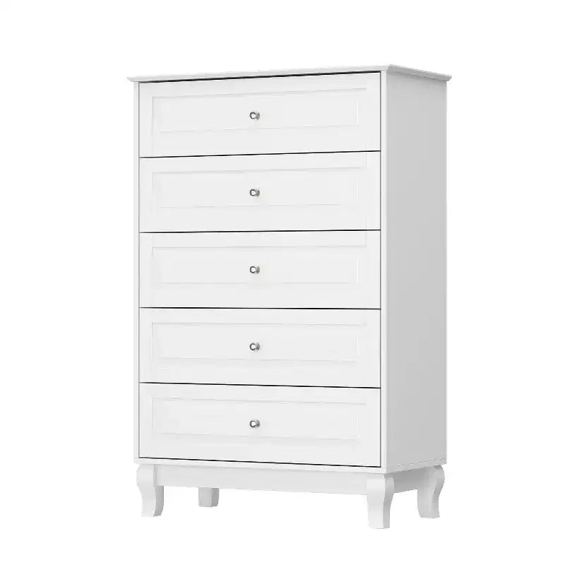 Famapy Commode verticale 5 tiroirs noire/blanche, commode avec finition brillante texturée, armoire de rangement haute, table d'appoint pour chambre/salon