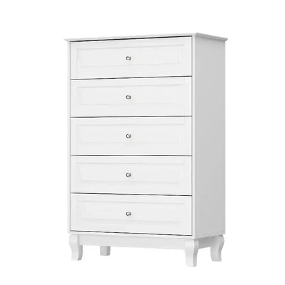 Famapy Commode verticale 5 tiroirs noire/blanche, commode avec finition brillante texturée, armoire de rangement haute, table d'appoint pour chambre/salon