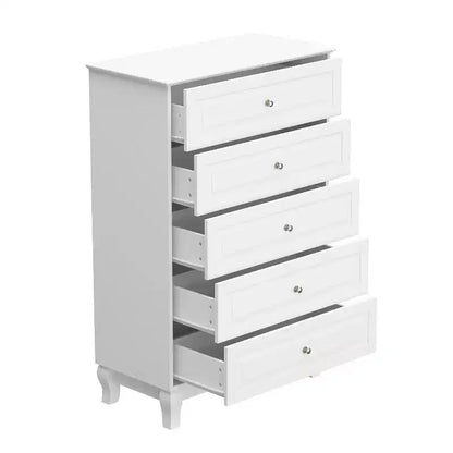Famapy Commode verticale 5 tiroirs noire/blanche, commode avec finition brillante texturée, armoire de rangement haute, table d'appoint pour chambre/salon