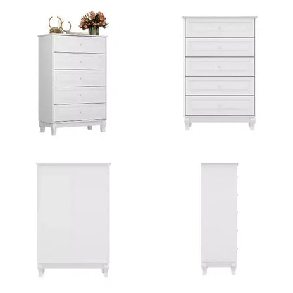Famapy Commode verticale 5 tiroirs noire/blanche, commode avec finition brillante texturée, armoire de rangement haute, table d'appoint pour chambre/salon