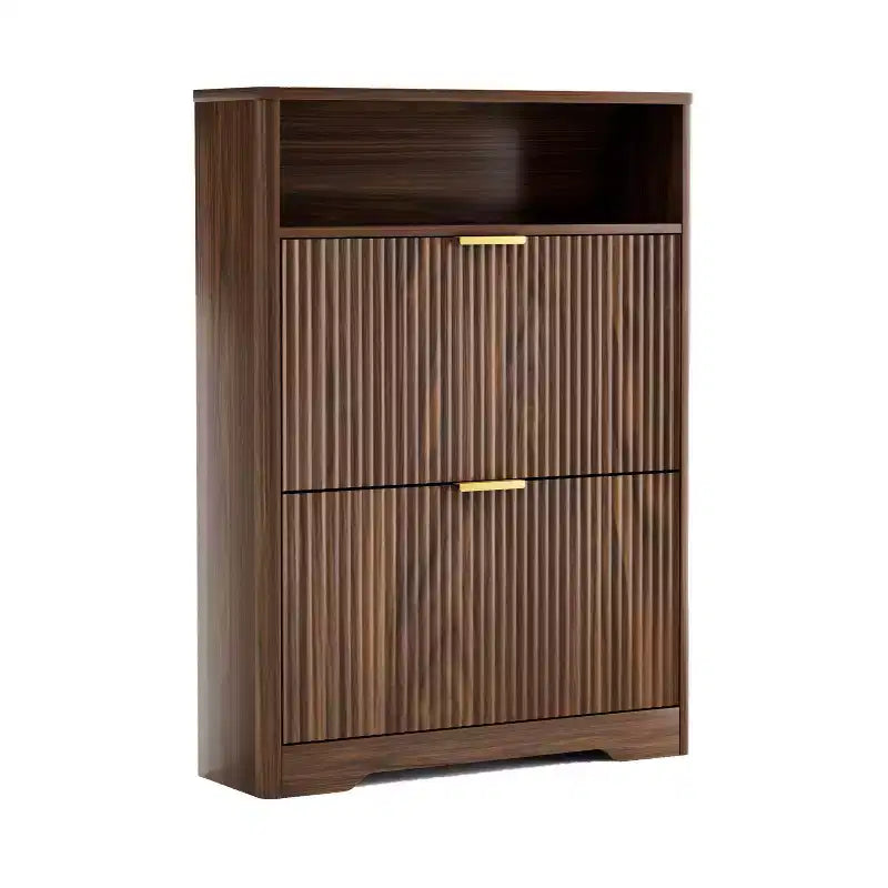 Meuble à chaussures moderne Homy Casa à 2 niveaux avec portes abattantes et étagère ouverte